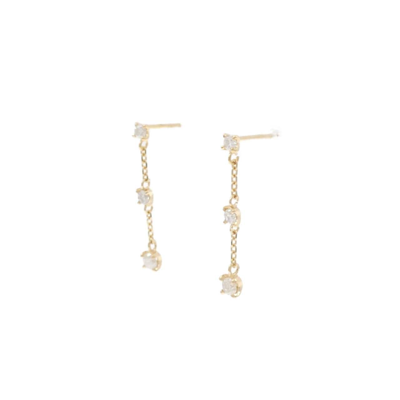 K18YG スリーストーン ダイヤモンド ピアス 0.2CT