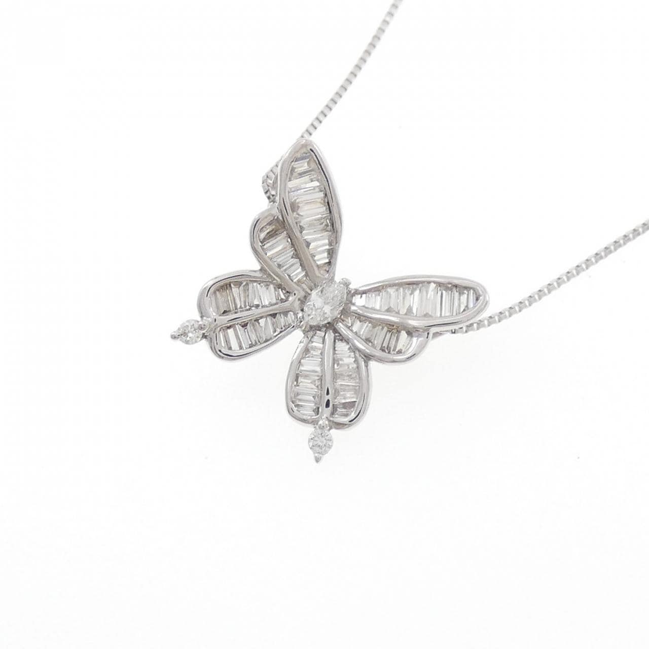 K18WG バタフライ ダイヤモンド ネックレス 0.40CT