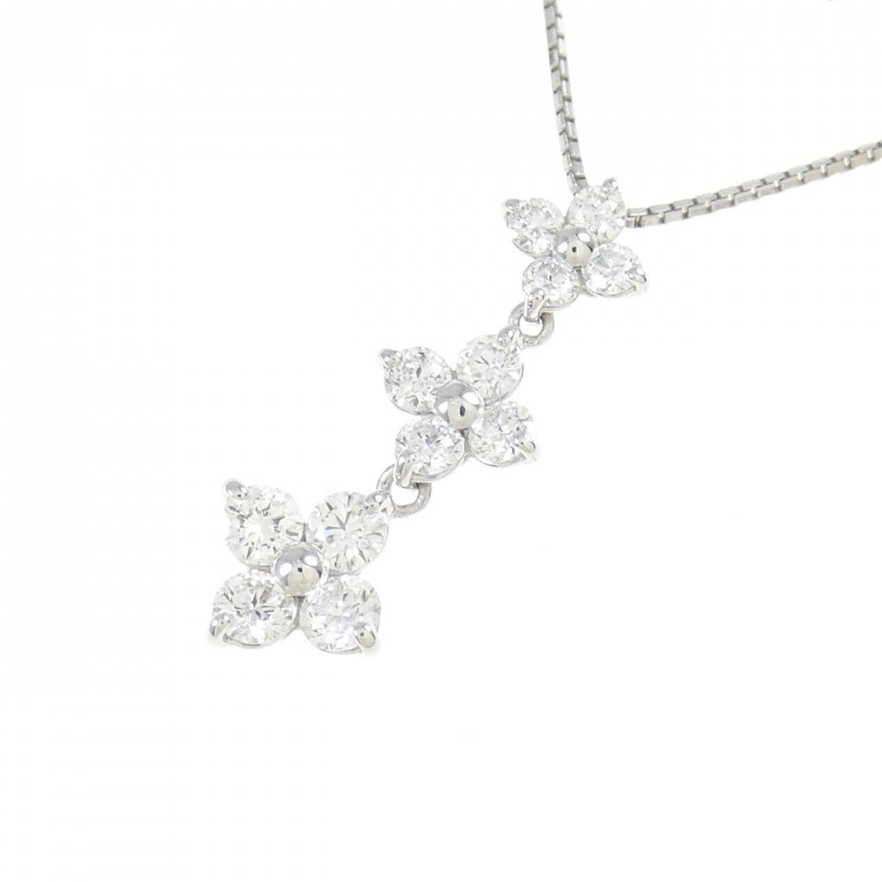 K18WG フラワー ダイヤモンド ネックレス 0.50CT
