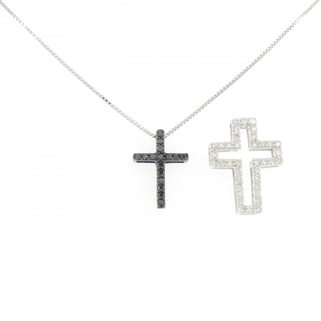 K18WG/K18BG 2WAY クロス ダイヤモンド ネックレス 0.50CT