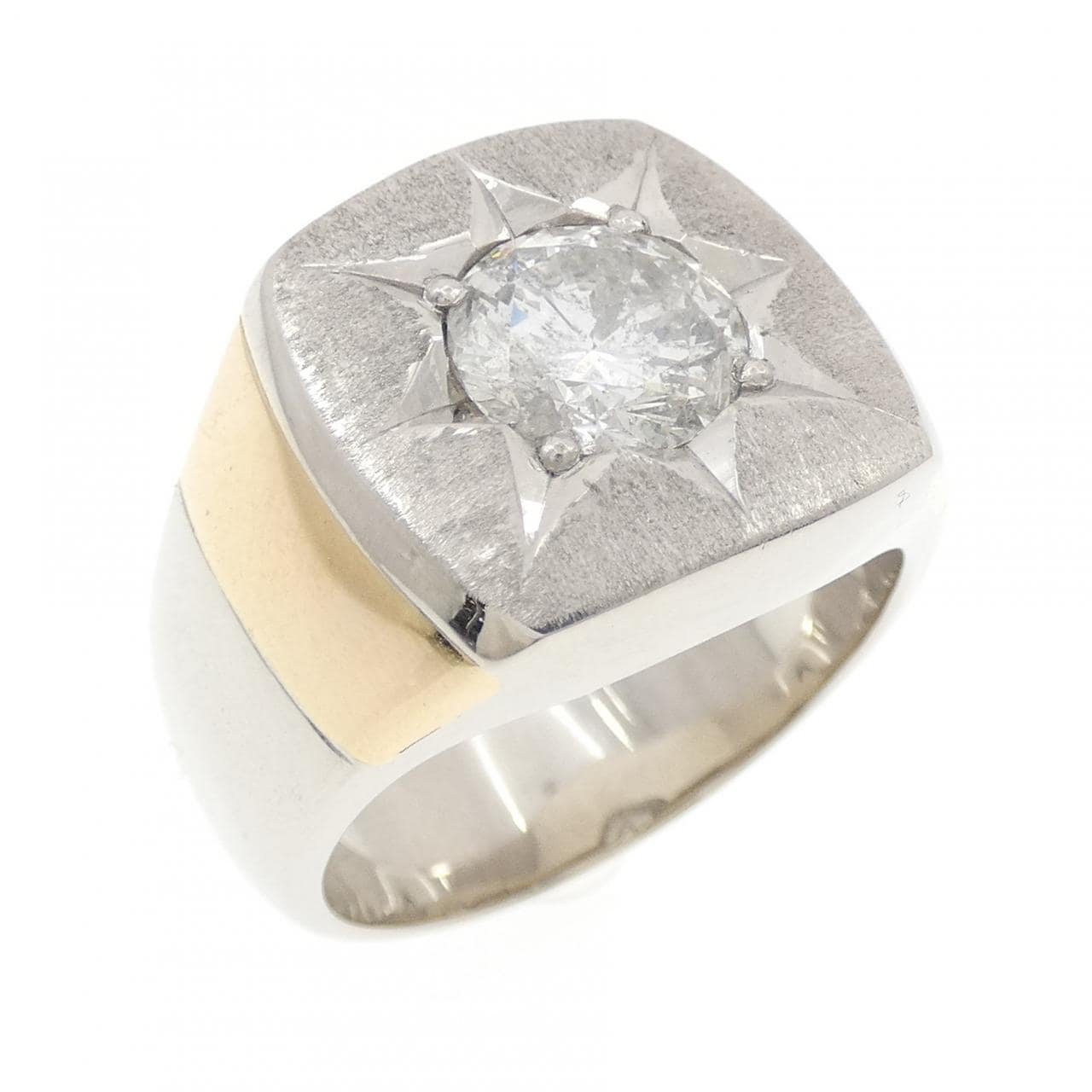 PT900/K18YG 印台 ダイヤモンド リング 2.02CT