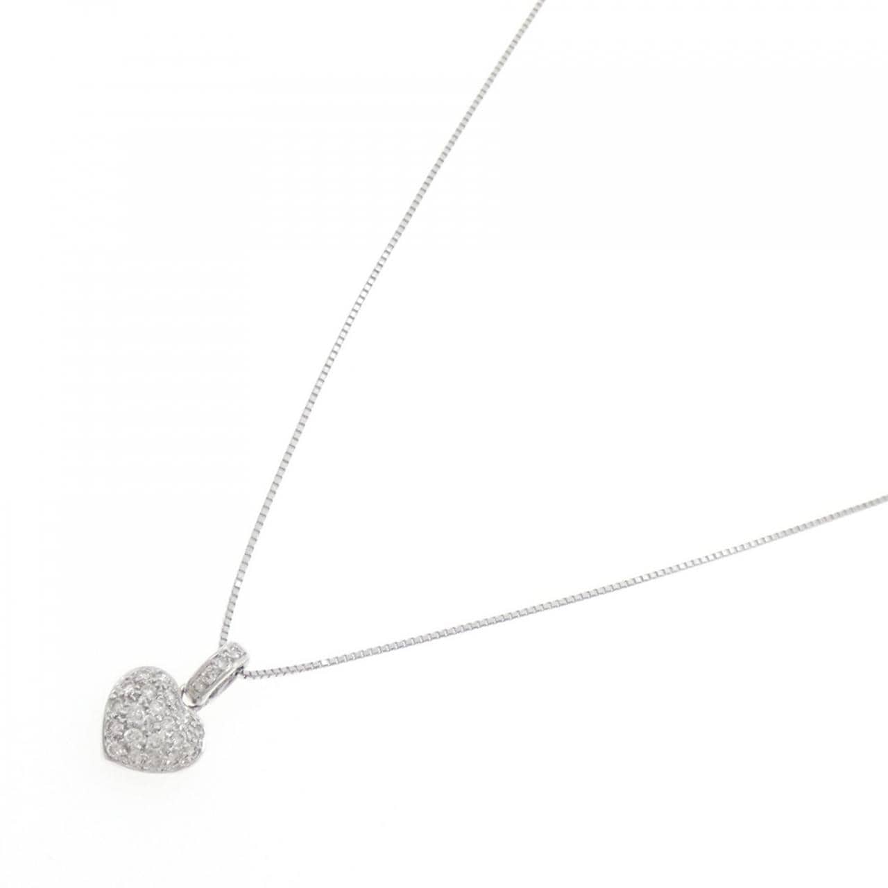 K18WG パヴェ ハート ダイヤモンド ネックレス 0.25CT