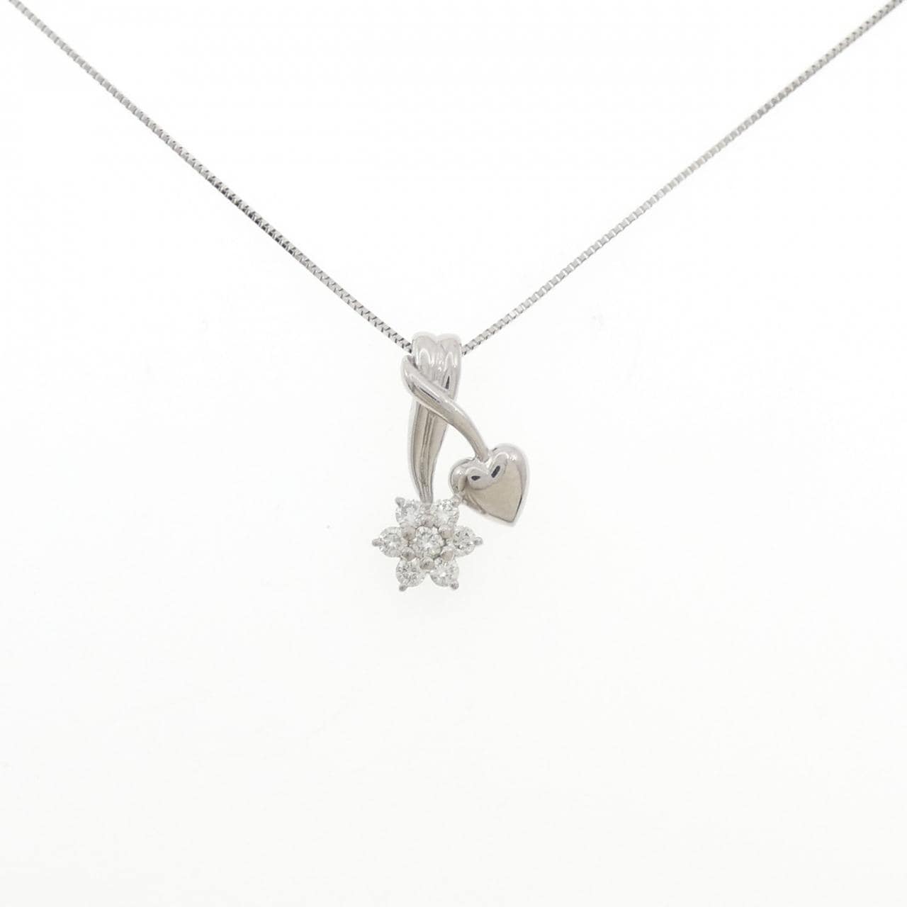 PT900/PT850 フラワー×ハート ダイヤモンド ネックレス 0.41CT