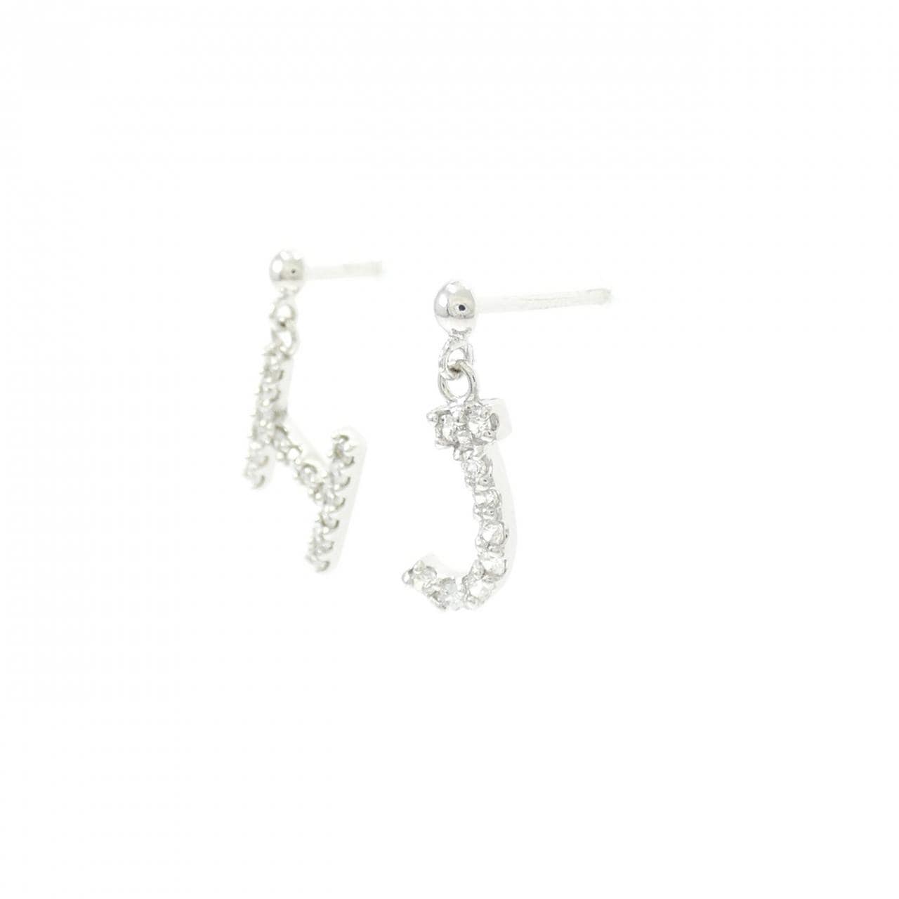 K14WG イニシャルJ×H キュービック ピアス