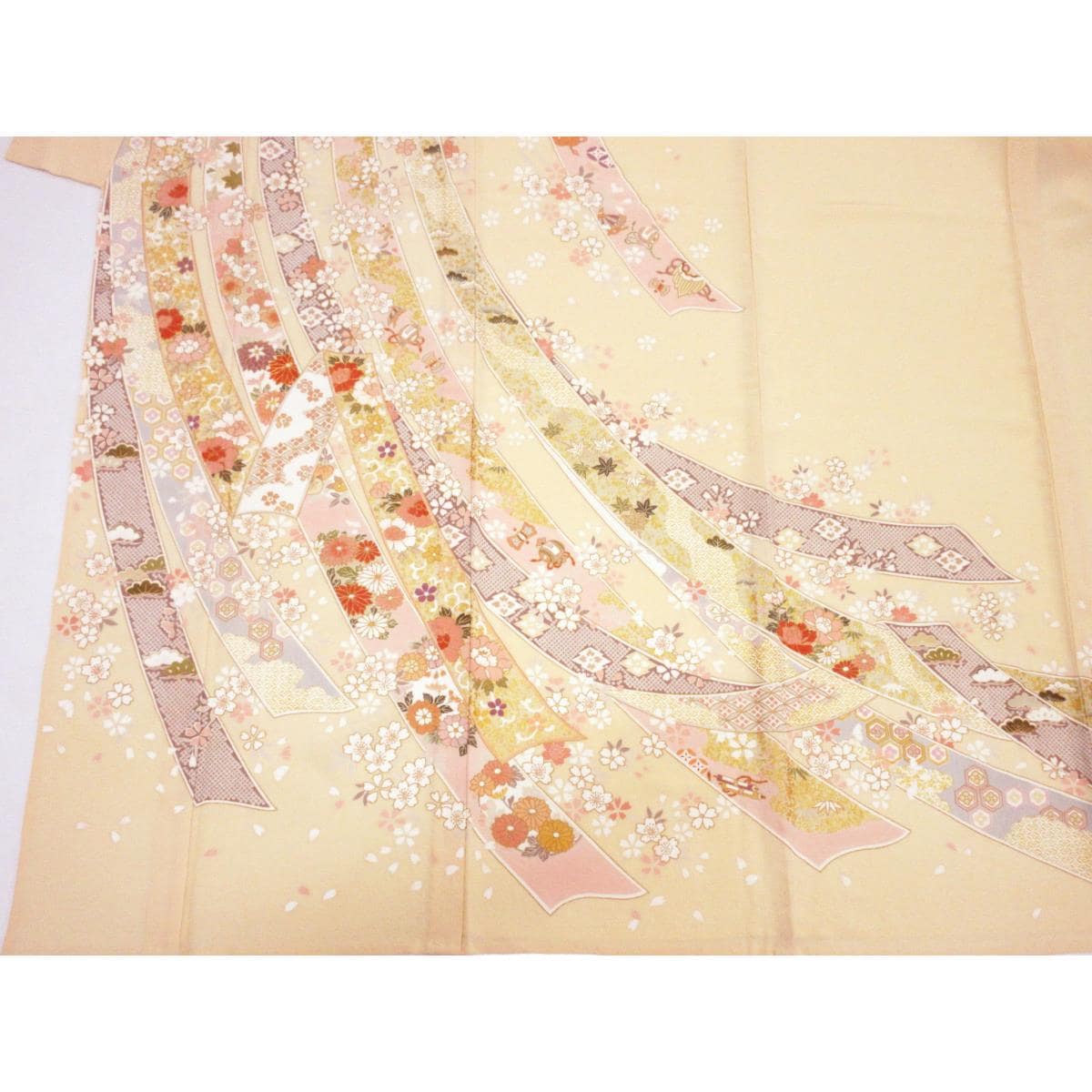 単衣　訪問着　友禅金彩加工　刺繍入り