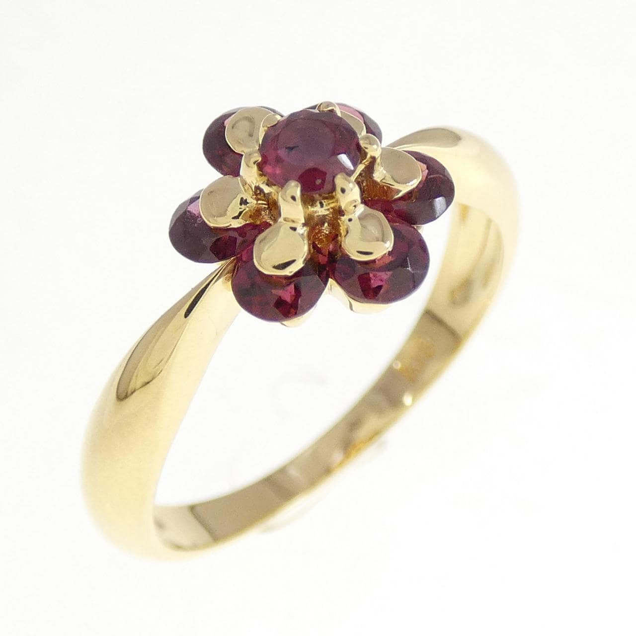 K18YG flower Garnet ring