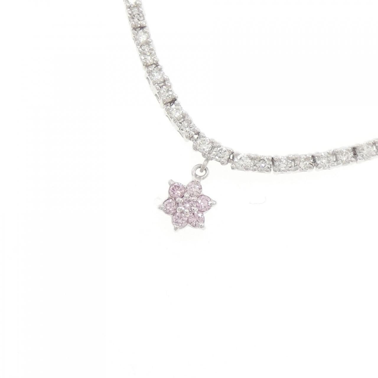 K18WG フラワー ピンクダイヤモンド ネックレス 0.34CT