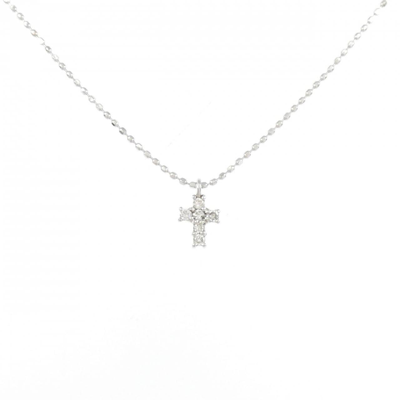 K18WG クロス ダイヤモンド ネックレス 0.06CT