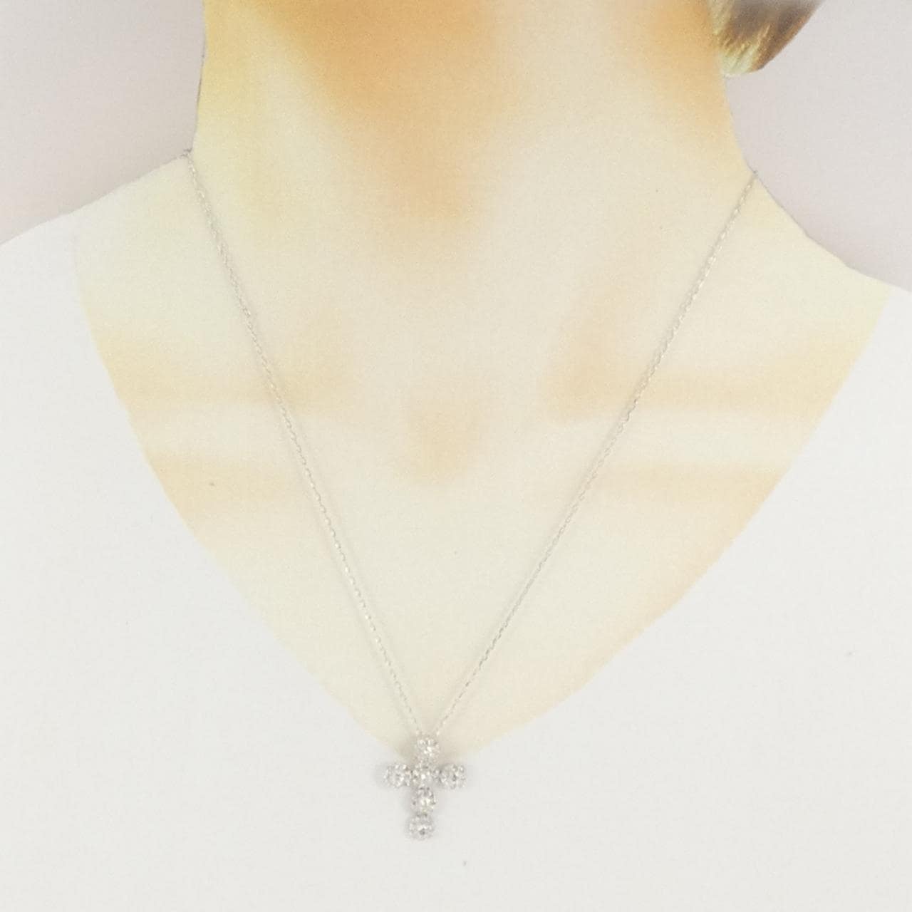 K18WG クロス ダイヤモンド ネックレス 1.03CT