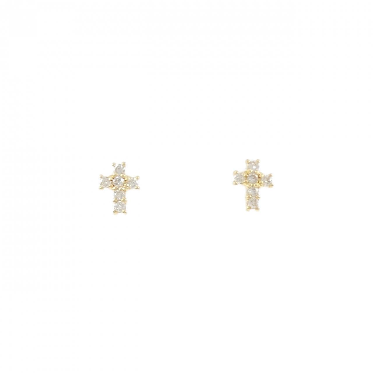 K18YG クロス ダイヤモンド ピアス 0.12CT