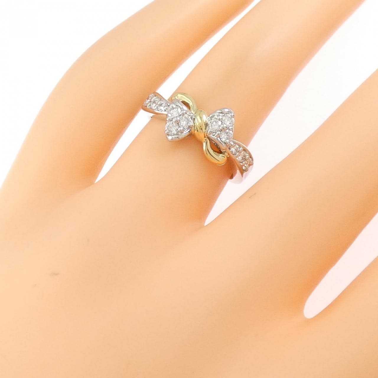 PT900/K18YG リボン ダイヤモンド リング 0.35CT