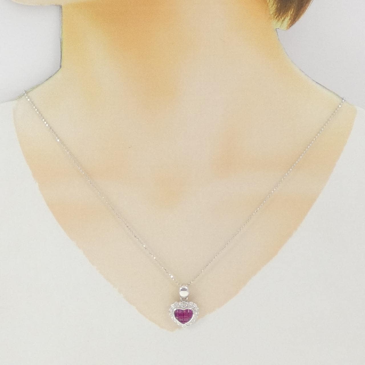750WG/K18WG ハート ルビー ネックレス 1.53CT