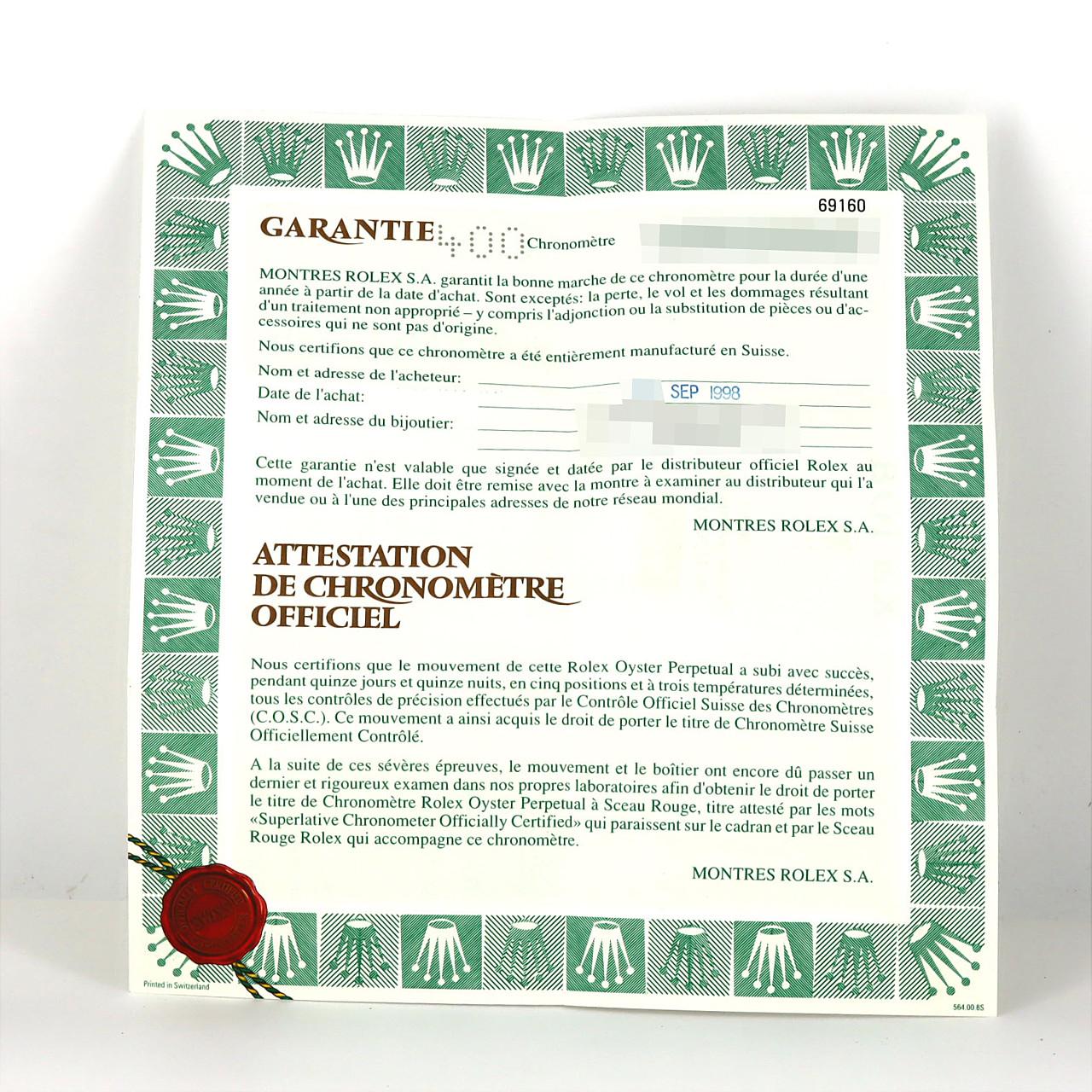 ロレックス オイスターパーペチュアルデイト 69160 SS 自動巻 U番