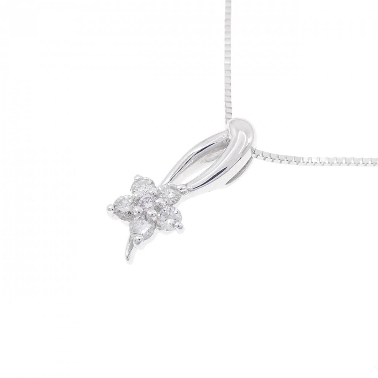 K18WG フラワー ピンクダイヤモンド ネックレス 0.01CT