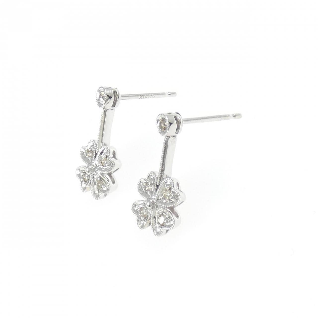 K14WG フラワー ダイヤモンド ピアス 0.160CT