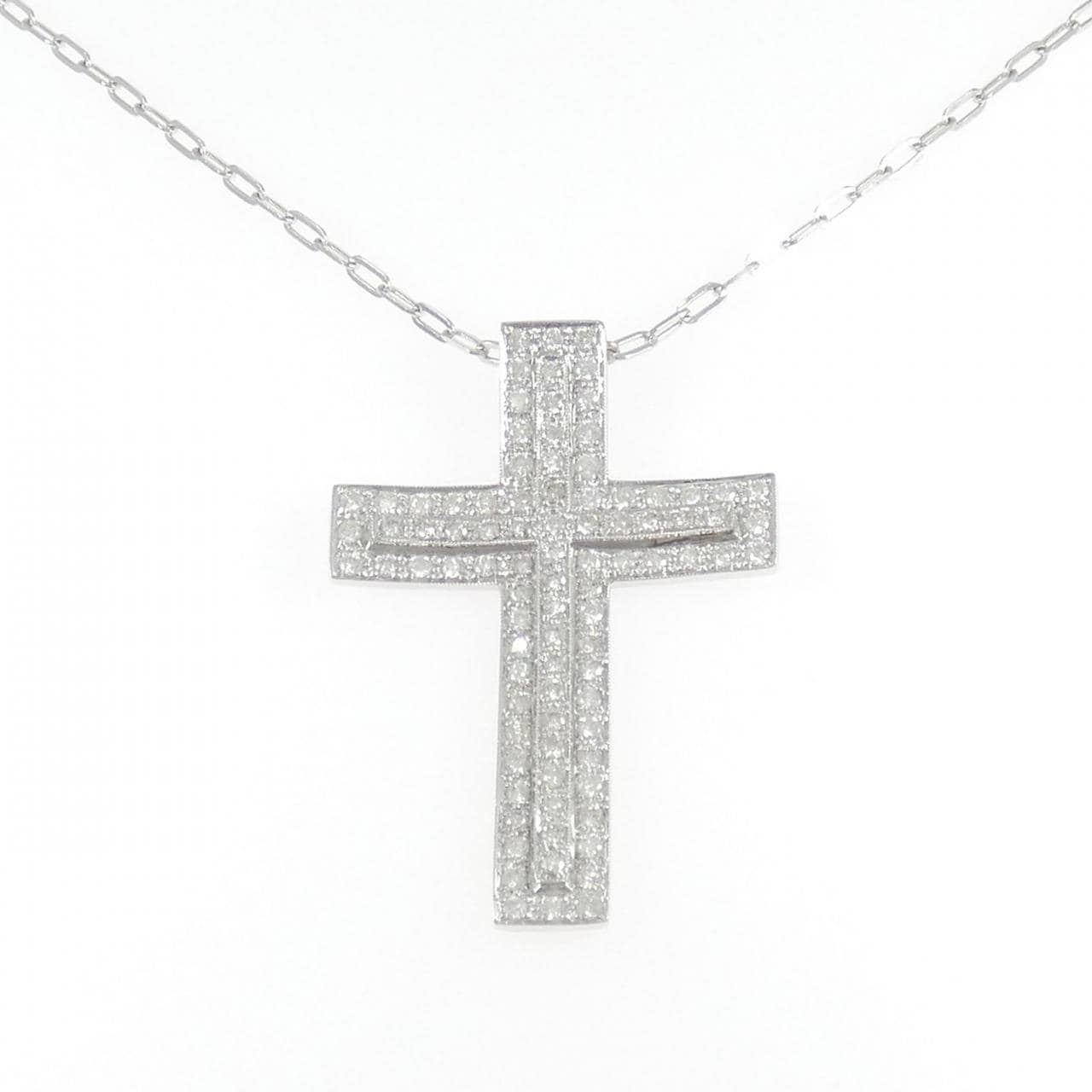 K18WG クロス ダイヤモンド ネックレス 2.60CT