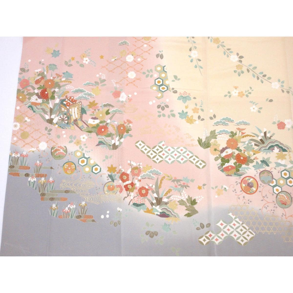 【未使用品】訪問着　友禅金彩加工　刺繍入りボカシ染