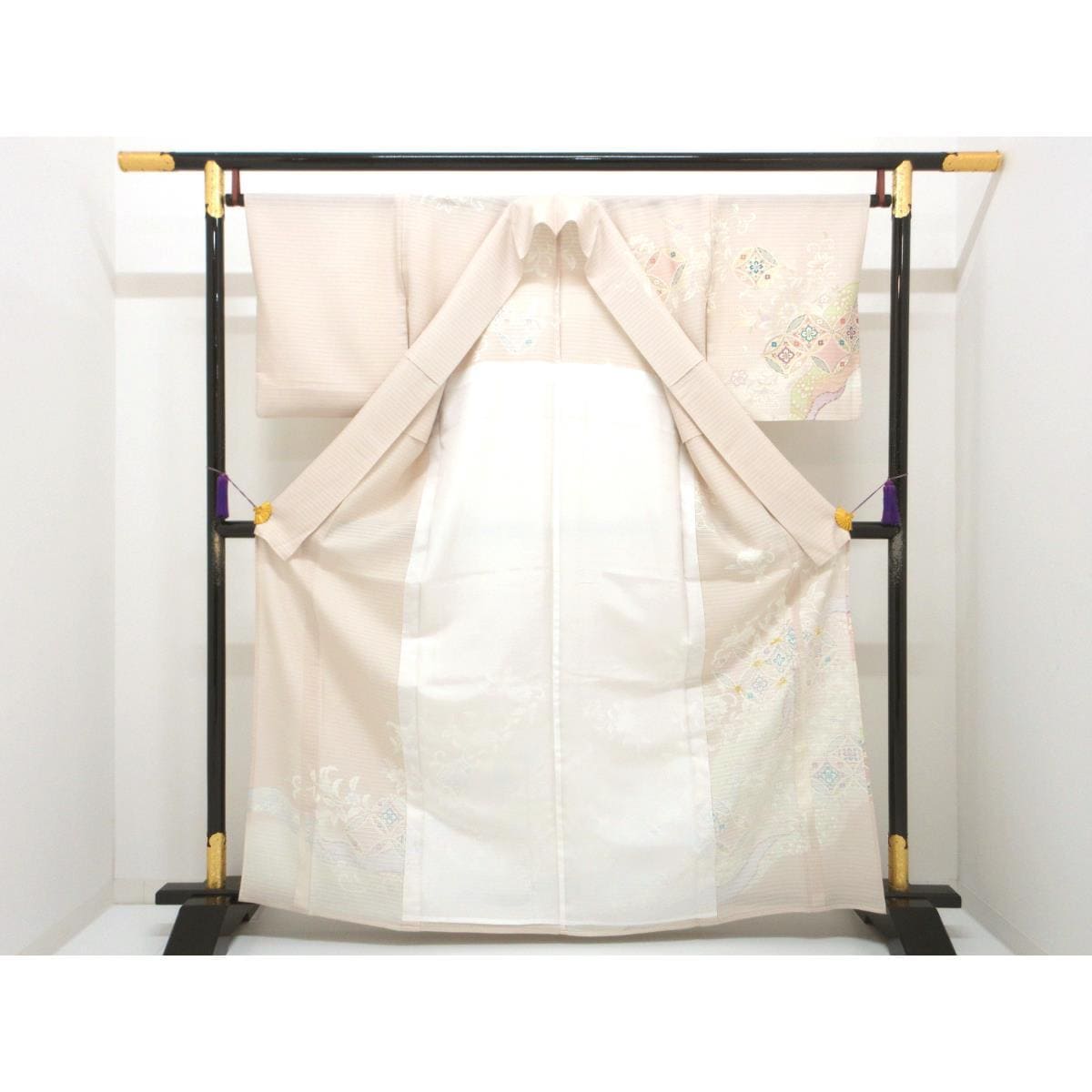 単衣　変わり絽織訪問着　友禅金彩加工　刺繍入りボカシ染