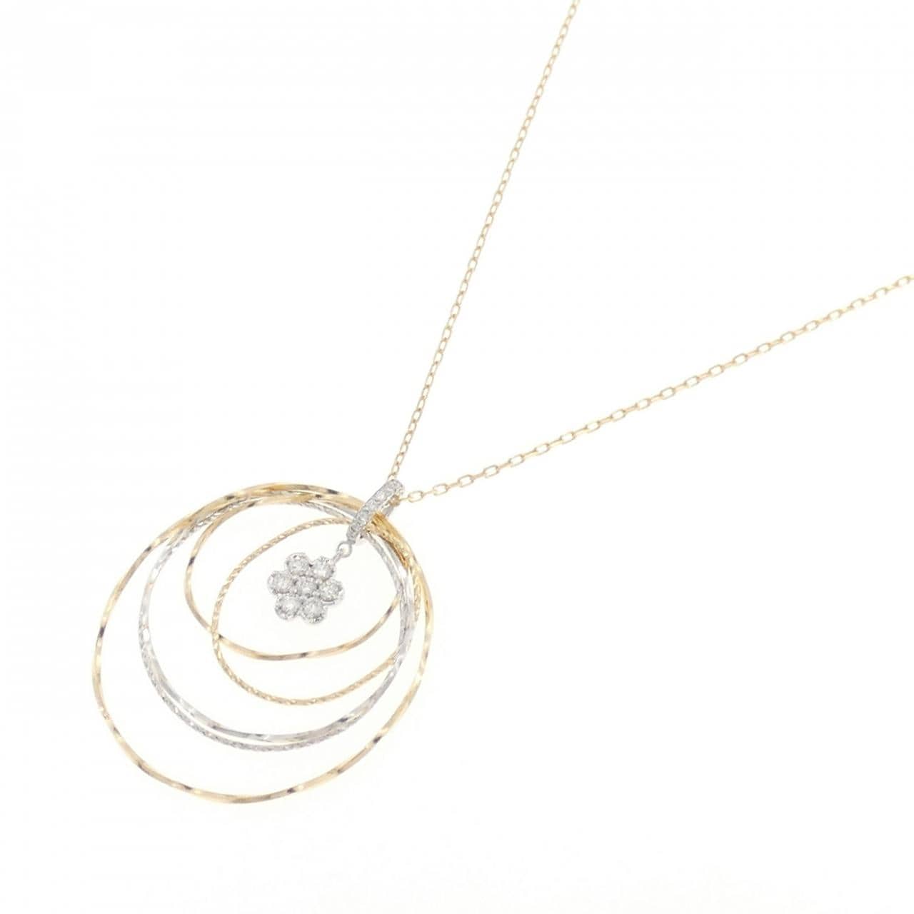 K18YG/K18WG フラワー ダイヤモンド ネックレス 0.25CT