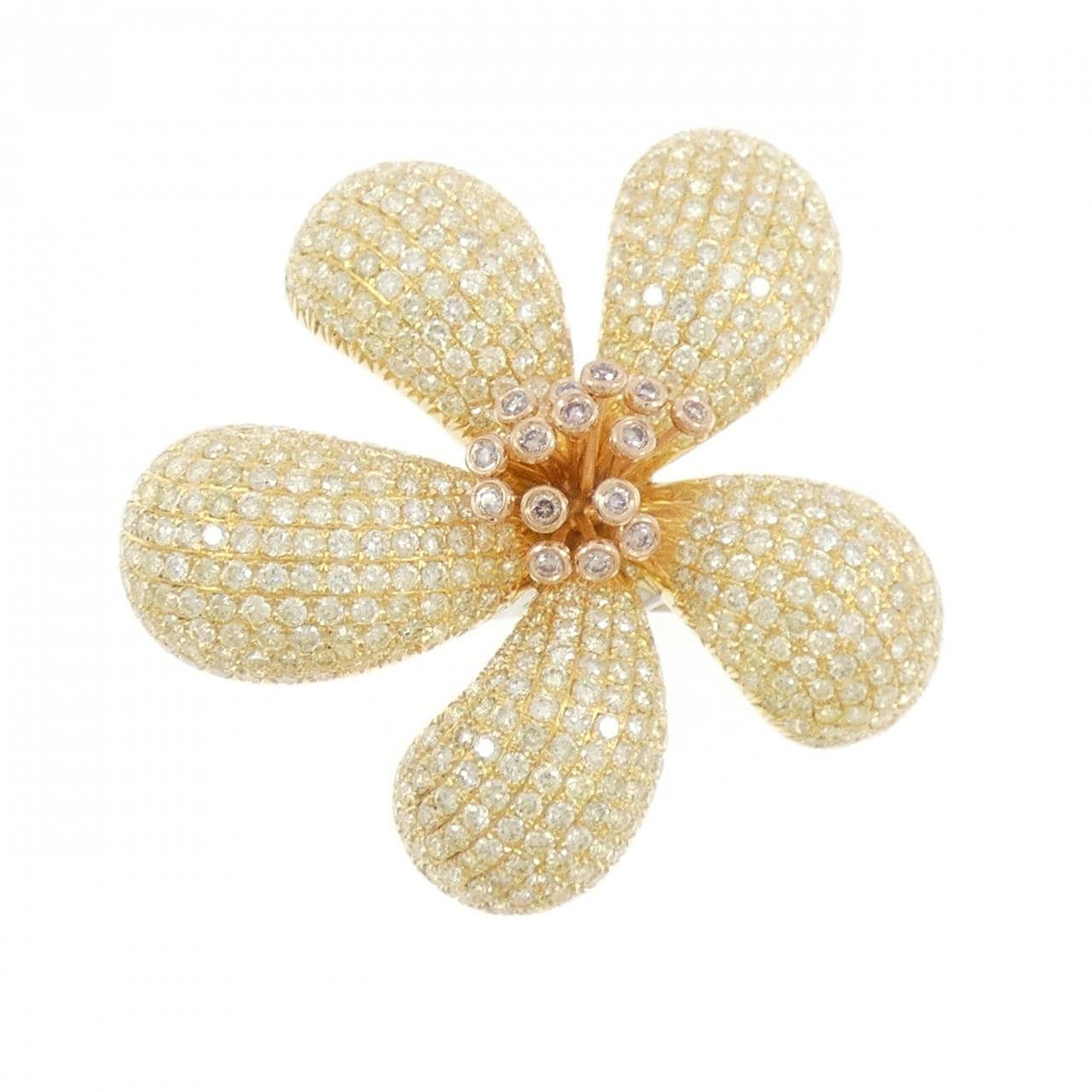 750スリーカラー フラワー ピンクダイヤモンド リング 0.19CT