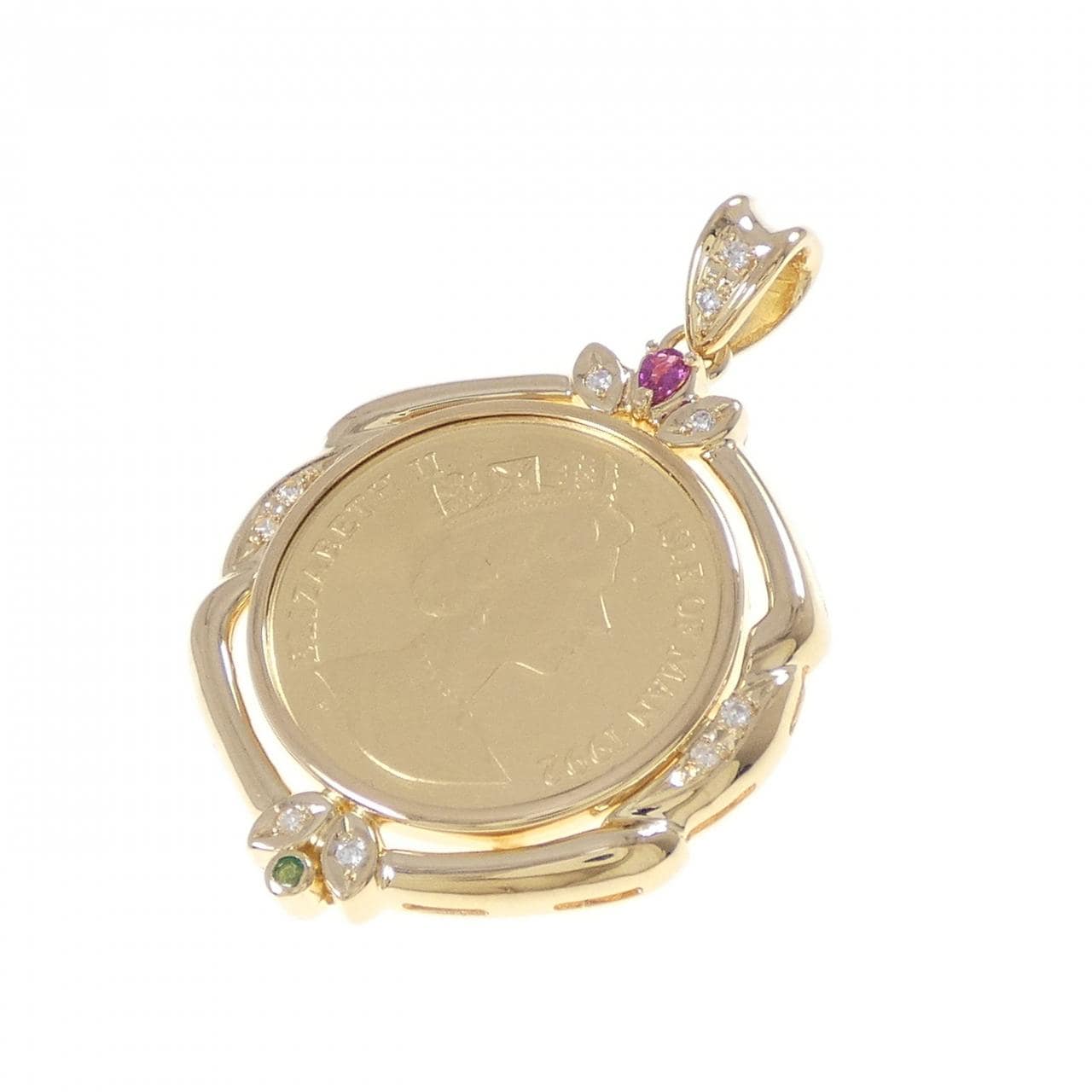 K18YG(枠) カラーストーン コイン ペンダント
