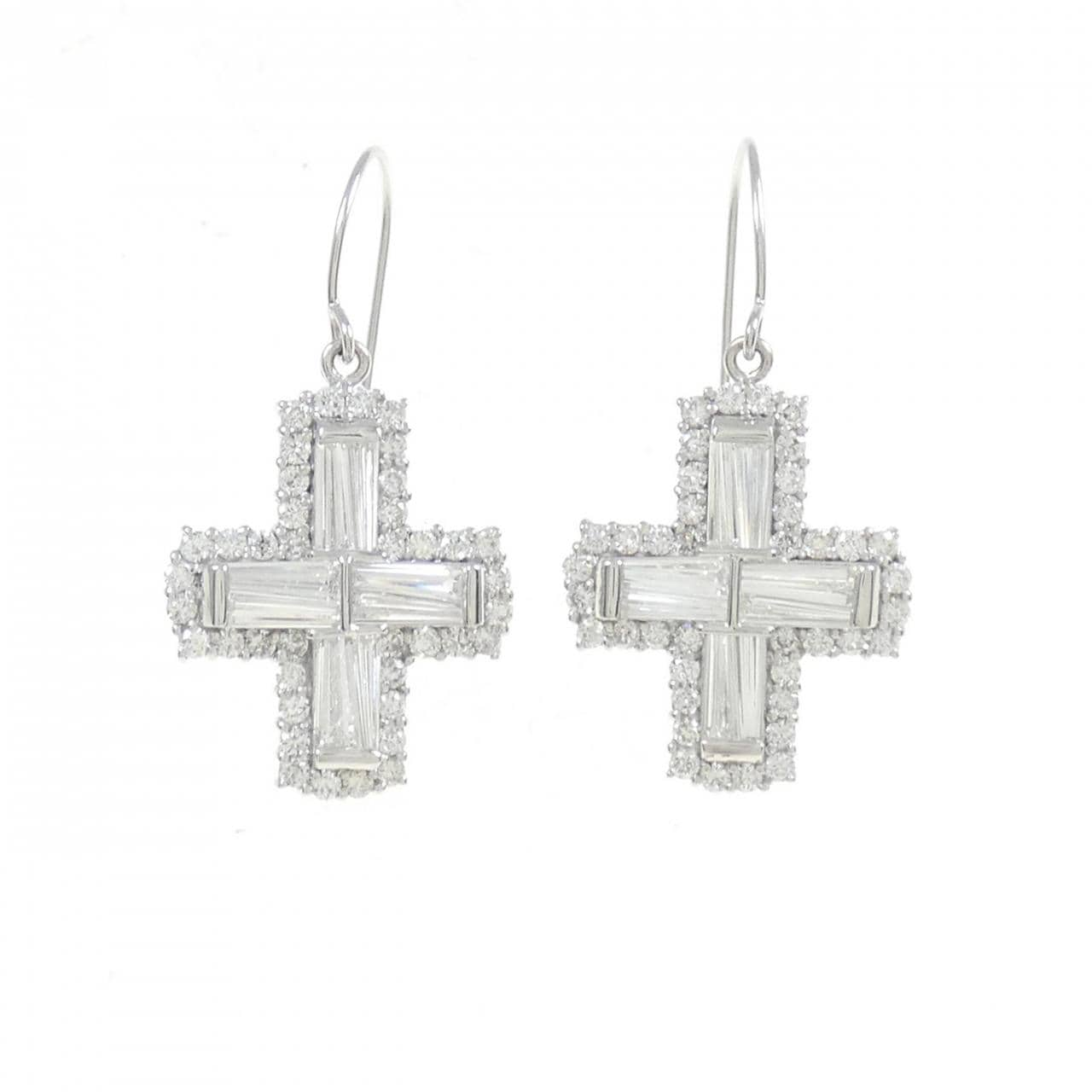 K18WG Cross Diamond Earrings 1.78CT