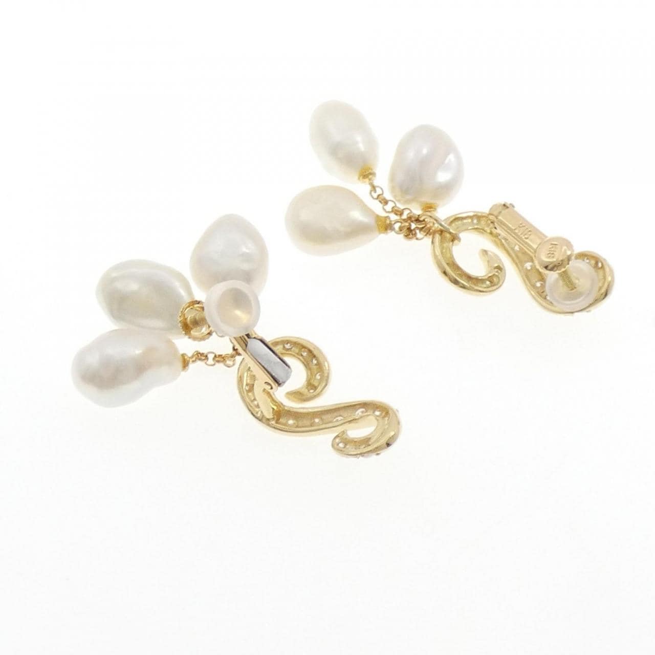 K18YG白蝶珍珠耳夹