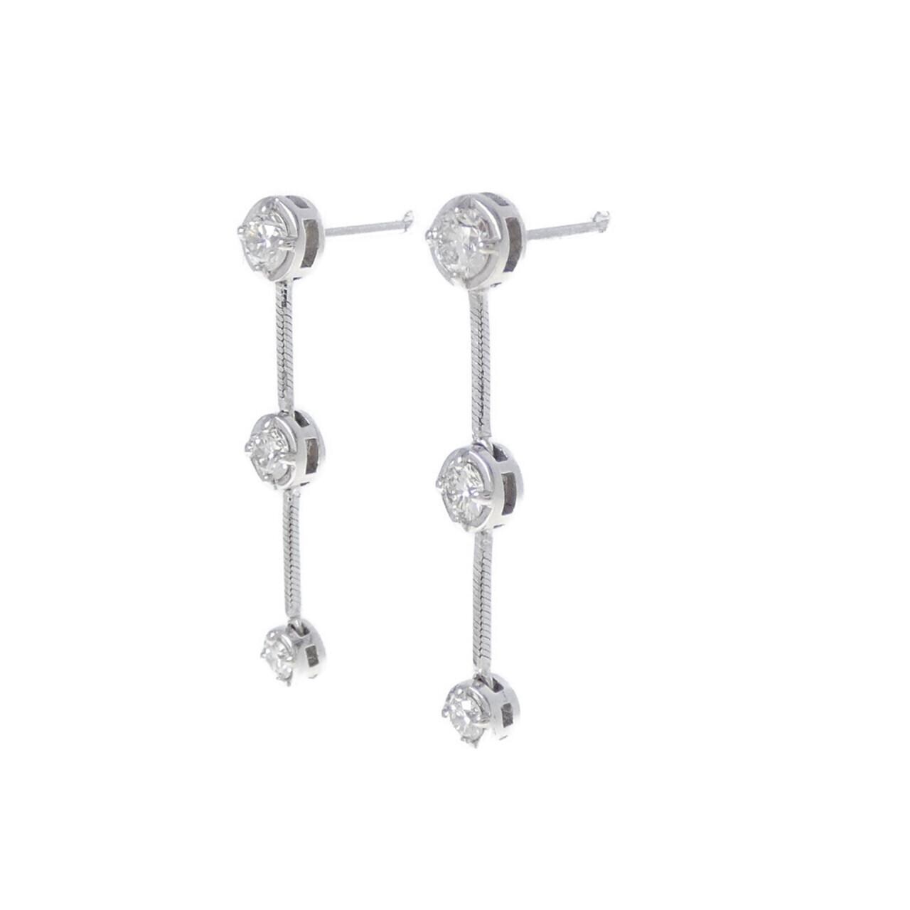 K18WG スリーストーン ダイヤモンド ピアス 0.60CT