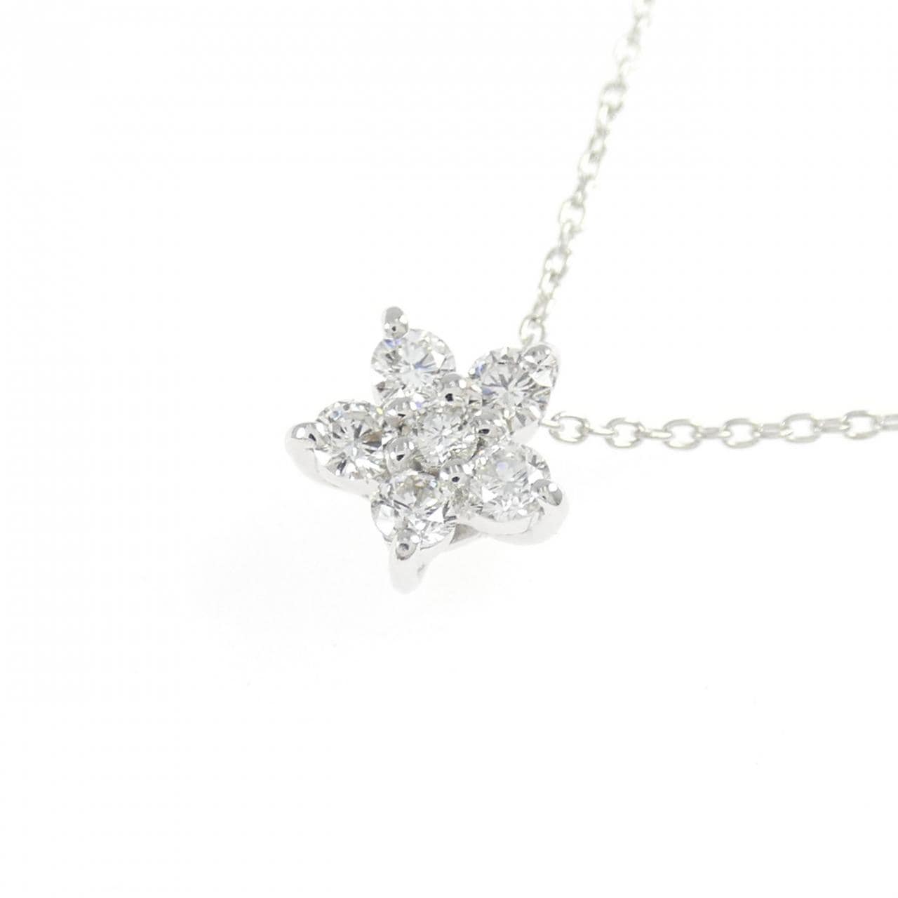 K18WG フラワー ダイヤモンド ネックレス 0.30CT