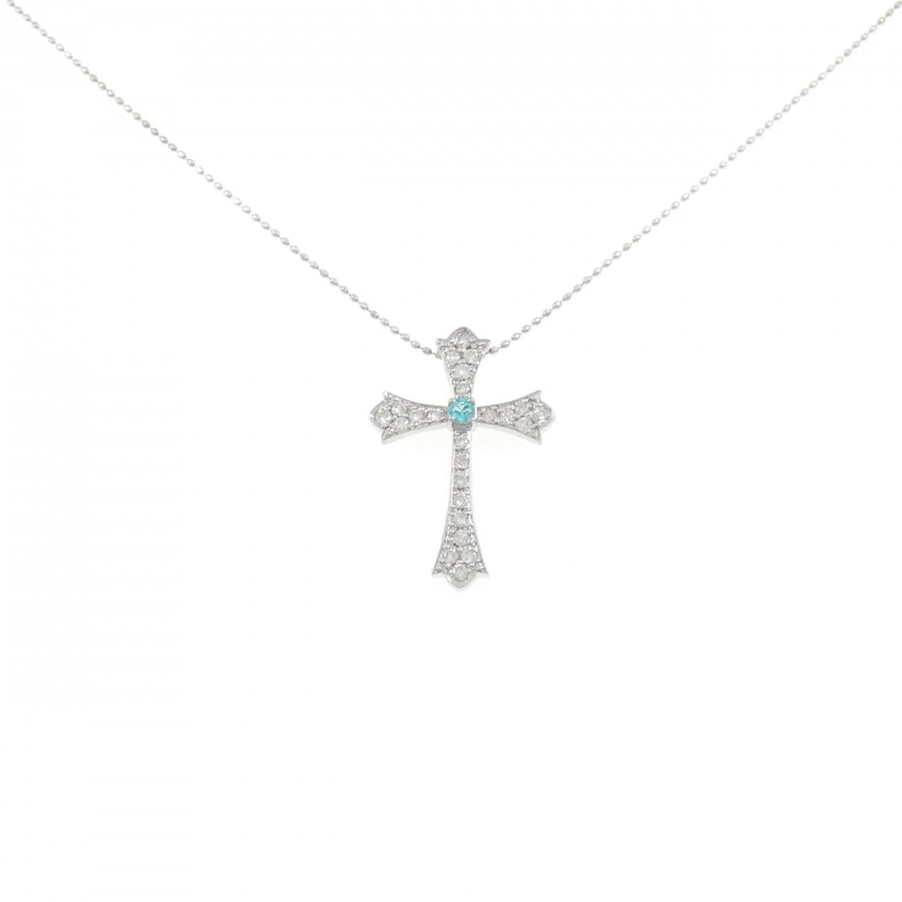 K18WG Cross Paraiba Tourmaline Necklace 0.06CT
