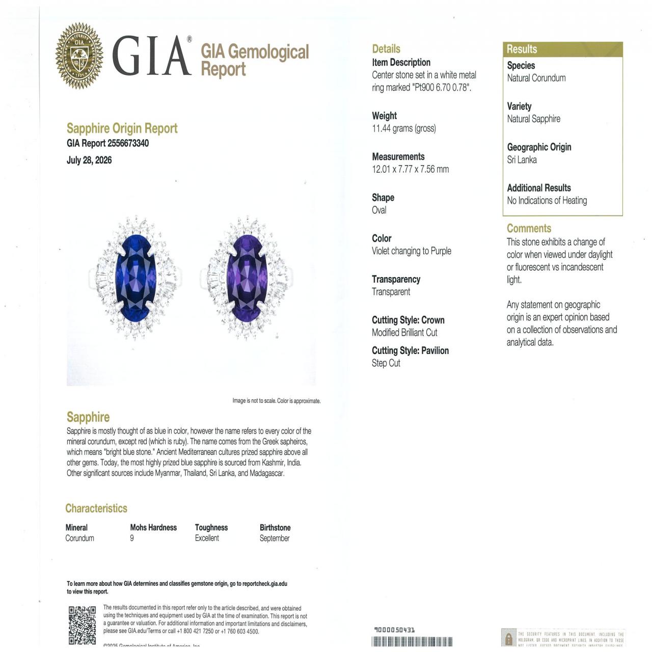 PT900 非加熱 サファイヤ リング 6.70CT スリランカ産