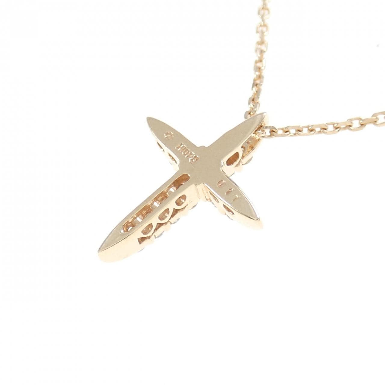 K10PG クロス ダイヤモンド ネックレス 0.17CT