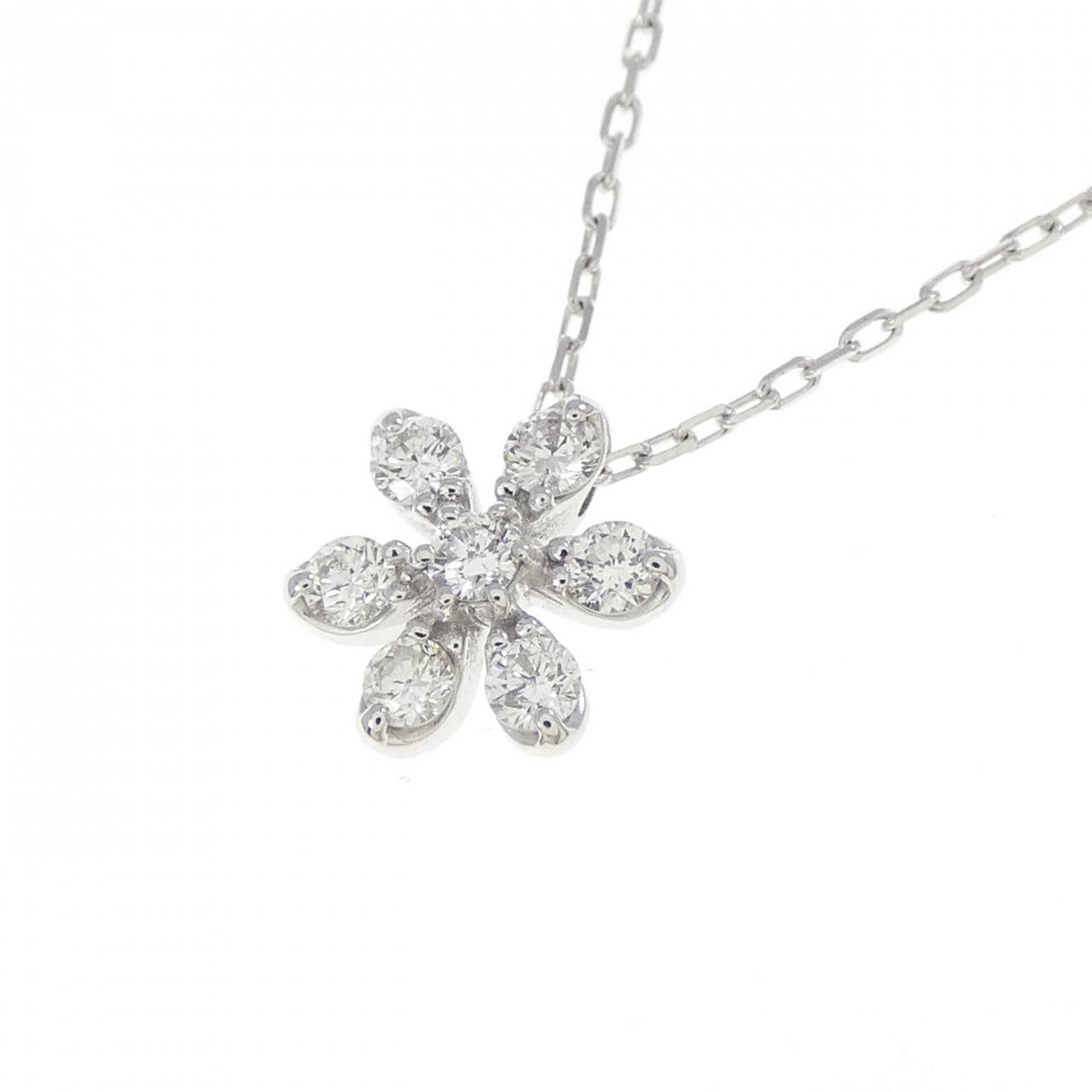 K18WG フラワー ダイヤモンド ネックレス 0.16CT