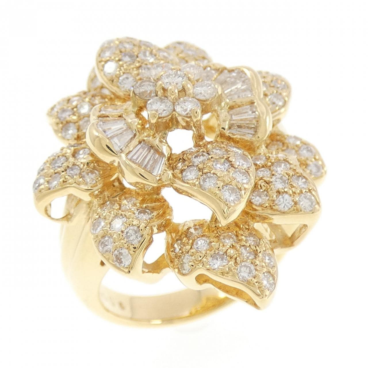 K18YG フラワー ダイヤモンド リング 1.60CT