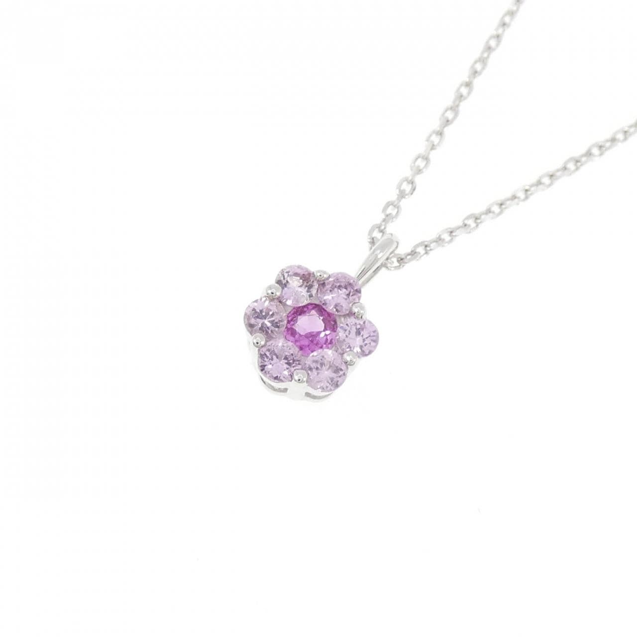 K18WG フラワー サファイヤ ネックレス 0.33CT