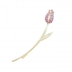 K18YG/K18WG チューリップ サファイヤ ブローチ 0.80CT