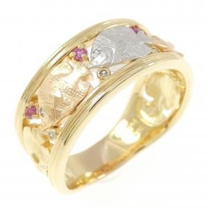 K18YG/PT900/K18PG フィッシュ ルビー リング 0.10CT