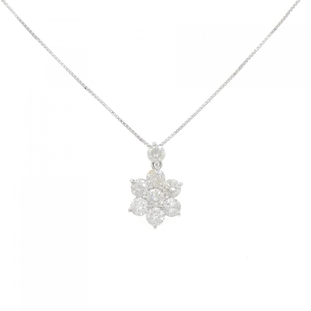 K18WG フラワー ダイヤモンド ネックレス 1.00CT