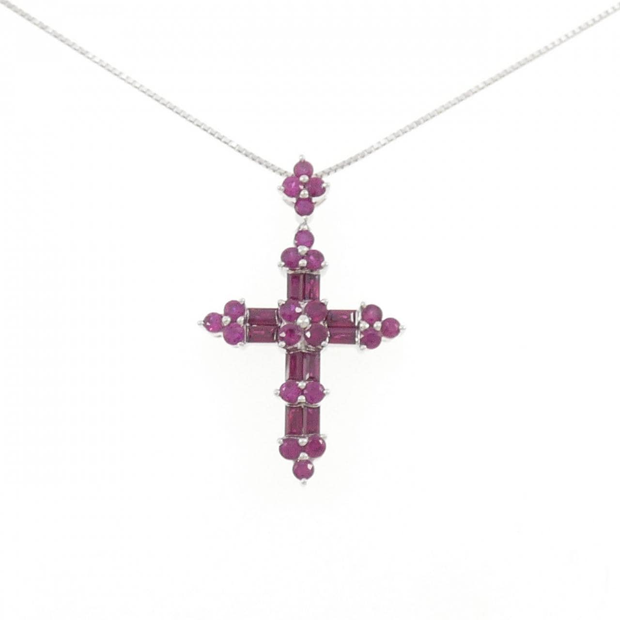 K18WG クロス ルビー ネックレス 2.00CT