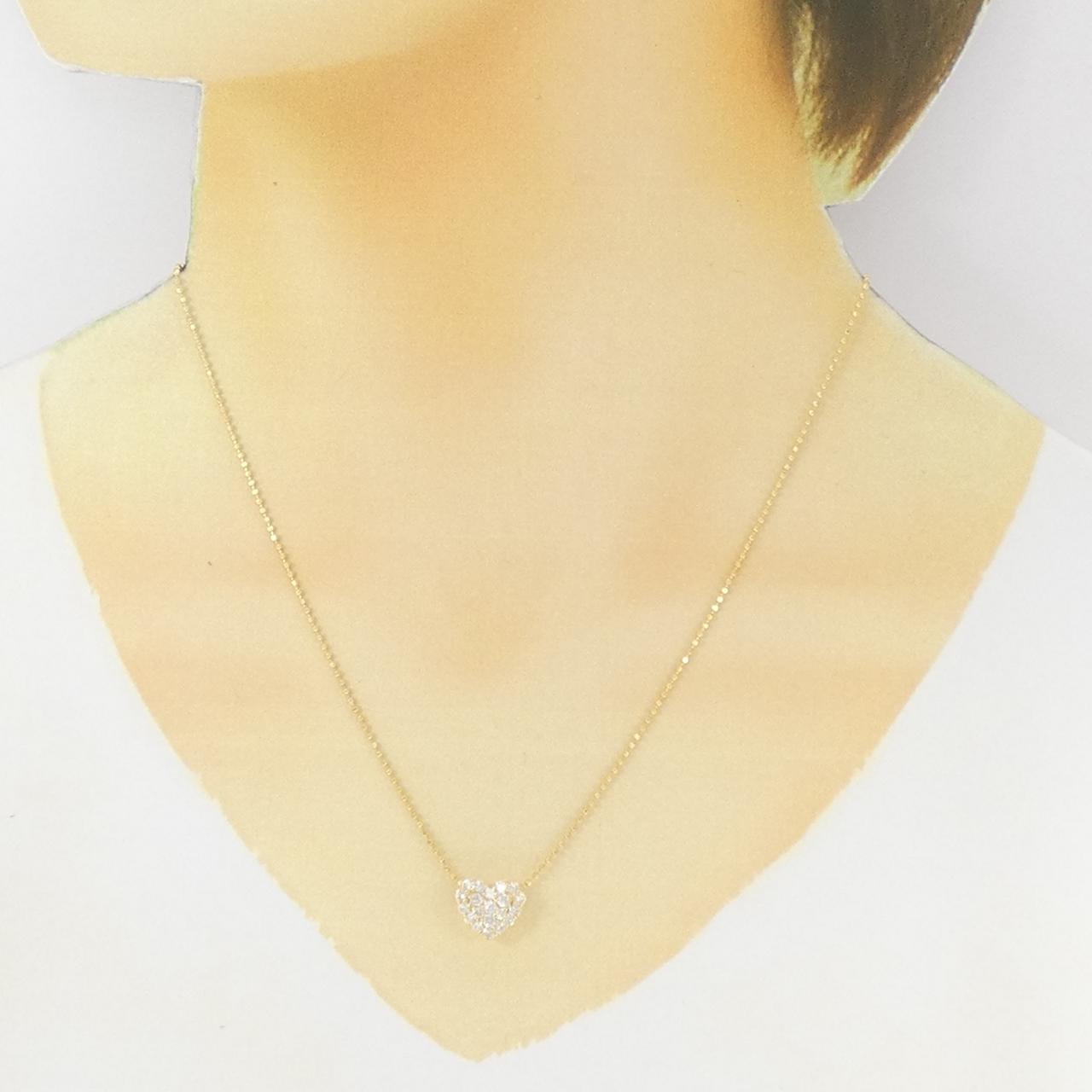 K18YG ハート パヴェ ダイヤモンド ネックレス 0.60CT