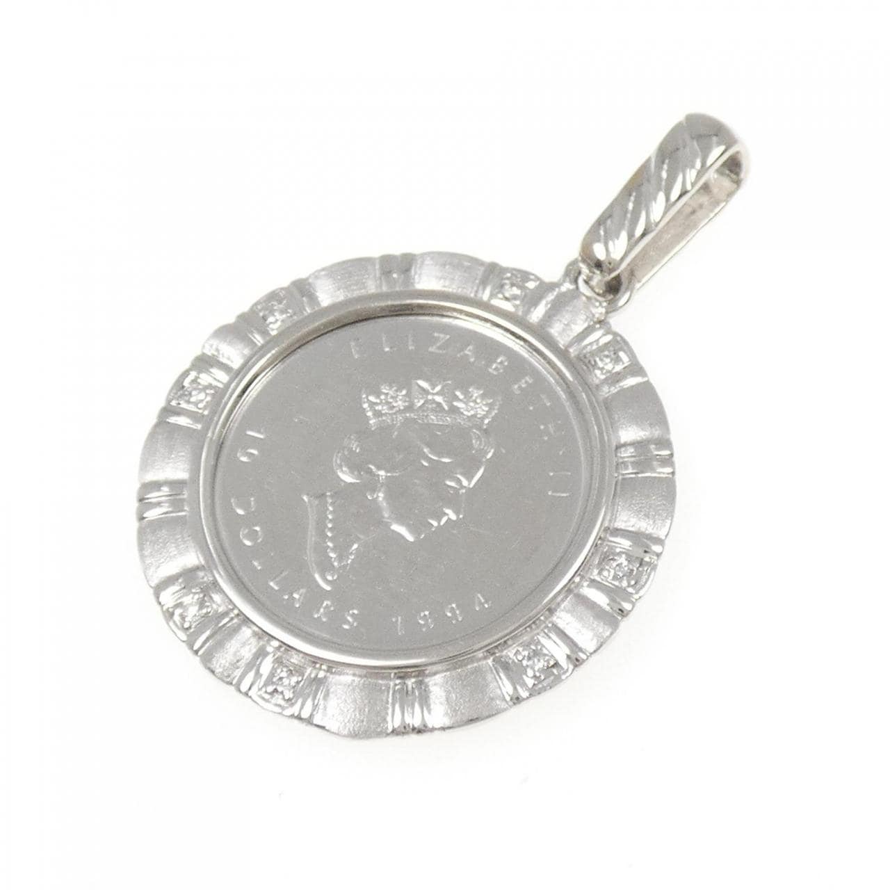 PT900(枠) ダイヤモンド コイン ペンダント 0.04CT