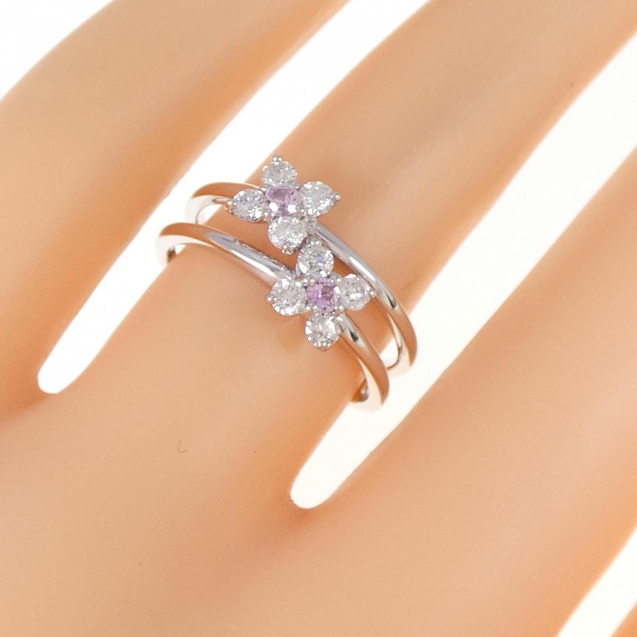 K18WG フラワー サファイヤ リング 0.11CT