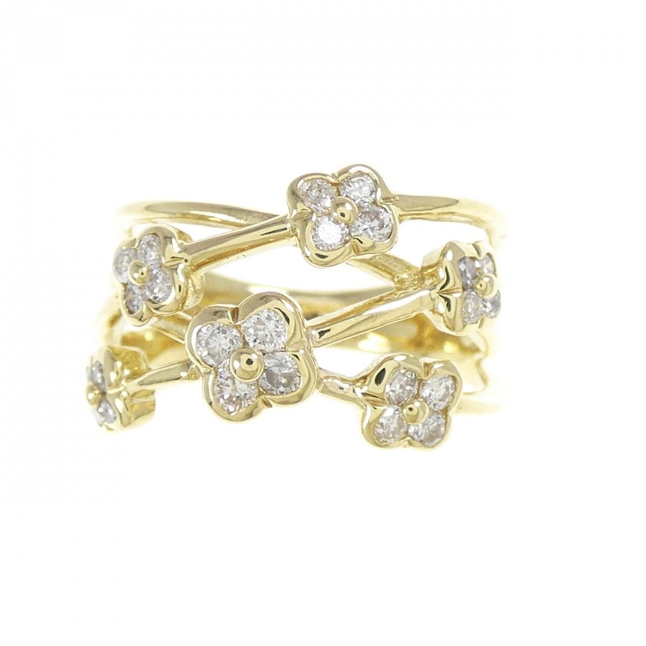 K18YG フラワー ダイヤモンド リング 0.45CT