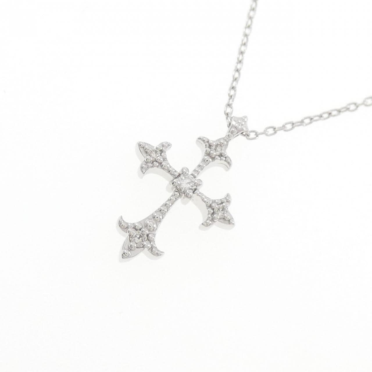 K10WG クロス ダイヤモンド ネックレス 0.04CT