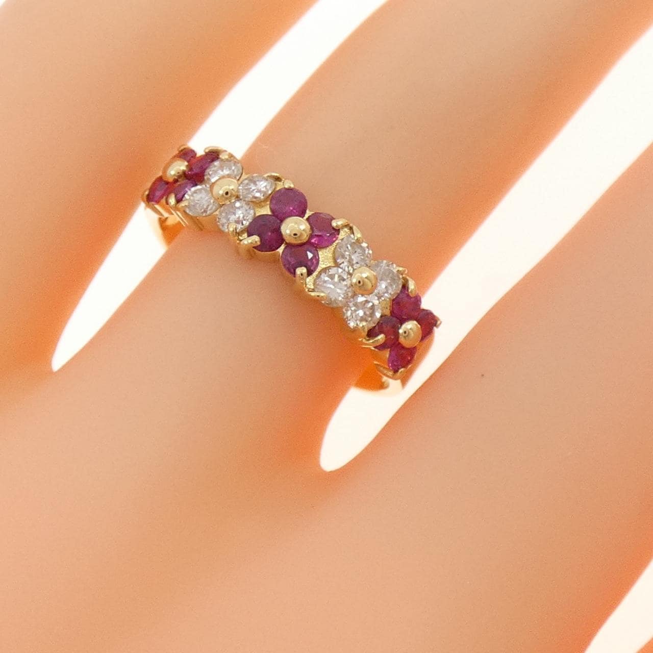 K18YG フラワー ルビー リング