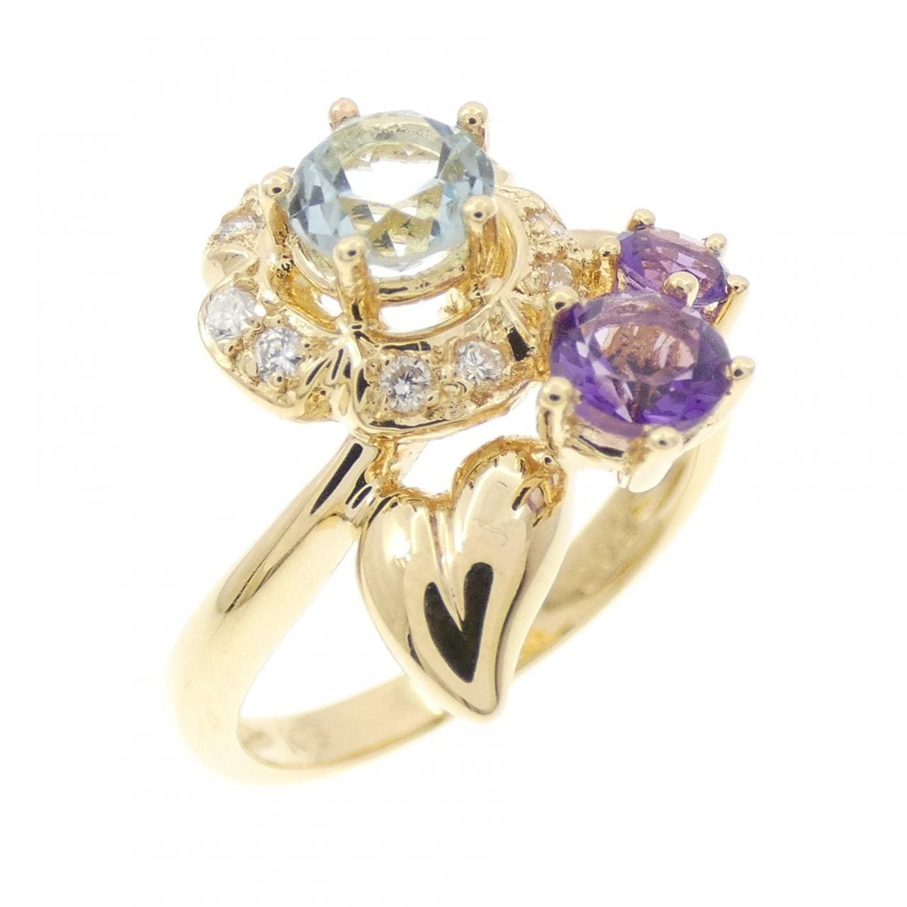 K18YG フラワー カラーストーン リング