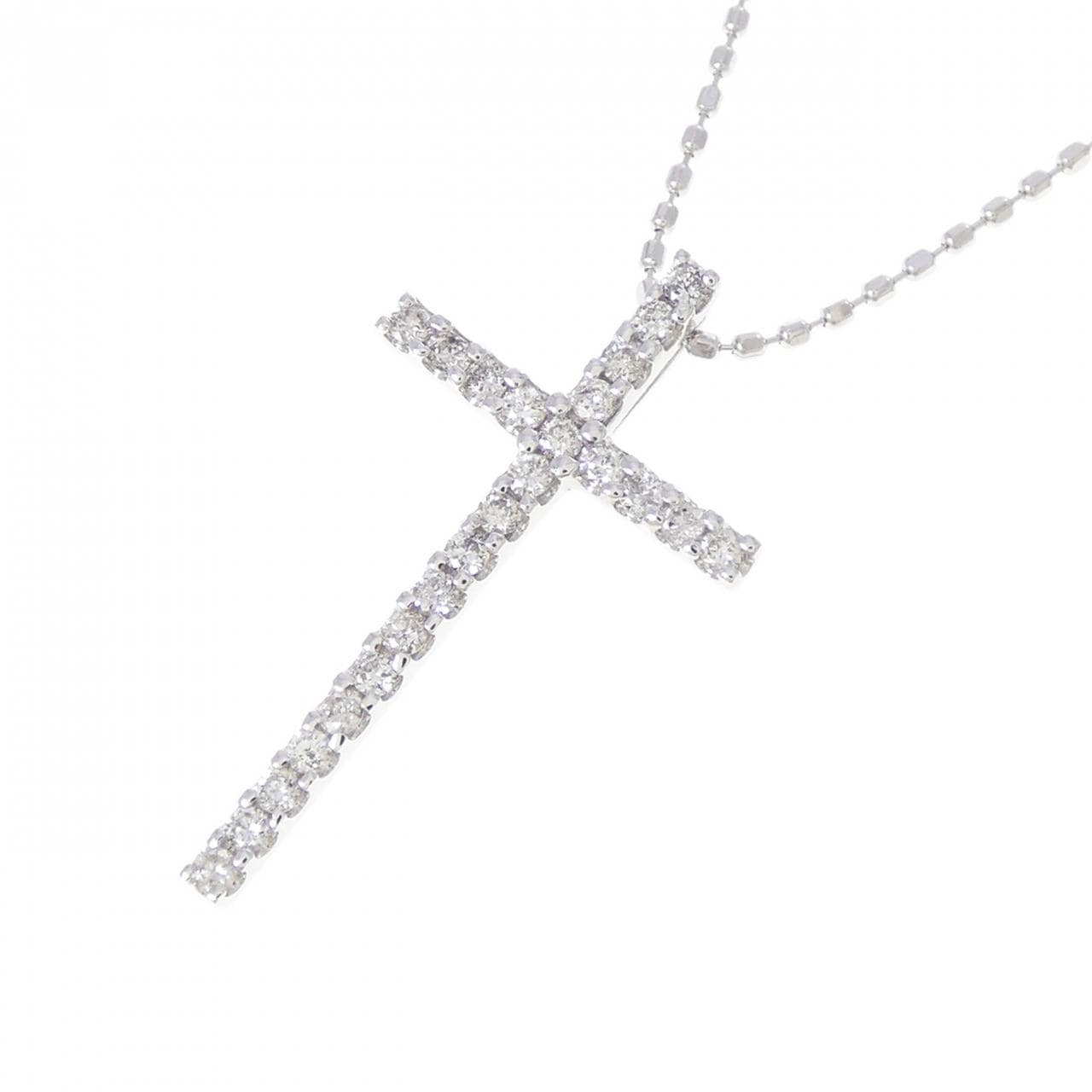 K18WG クロス ダイヤモンド ネックレス 0.20CT