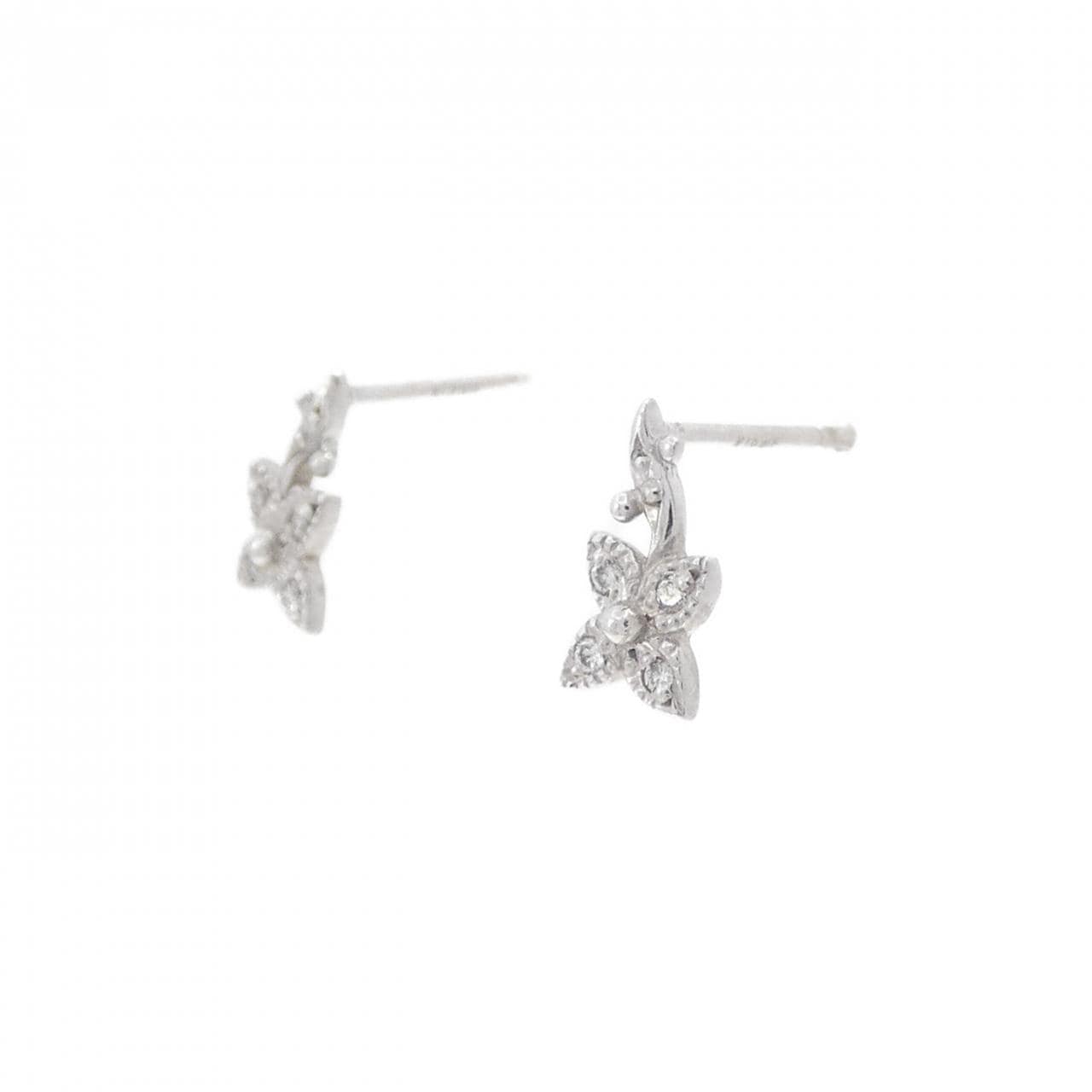 K18WG Flower Diamond Earrings 0.04CT