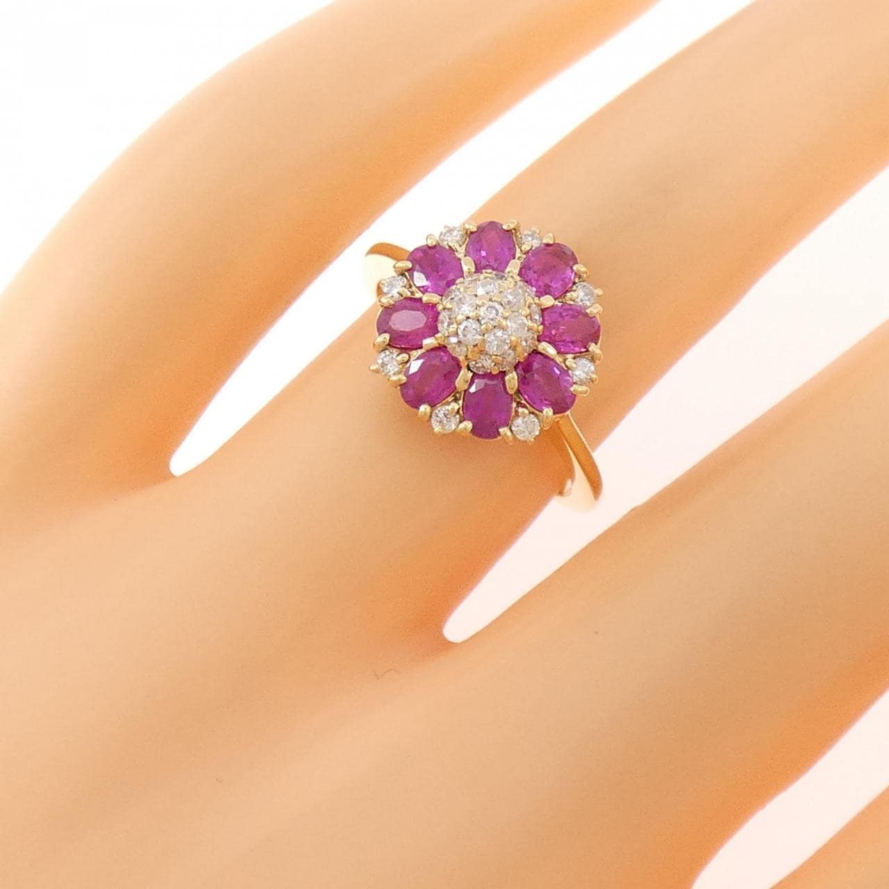 K18YG フラワー ルビー リング 1.19CT