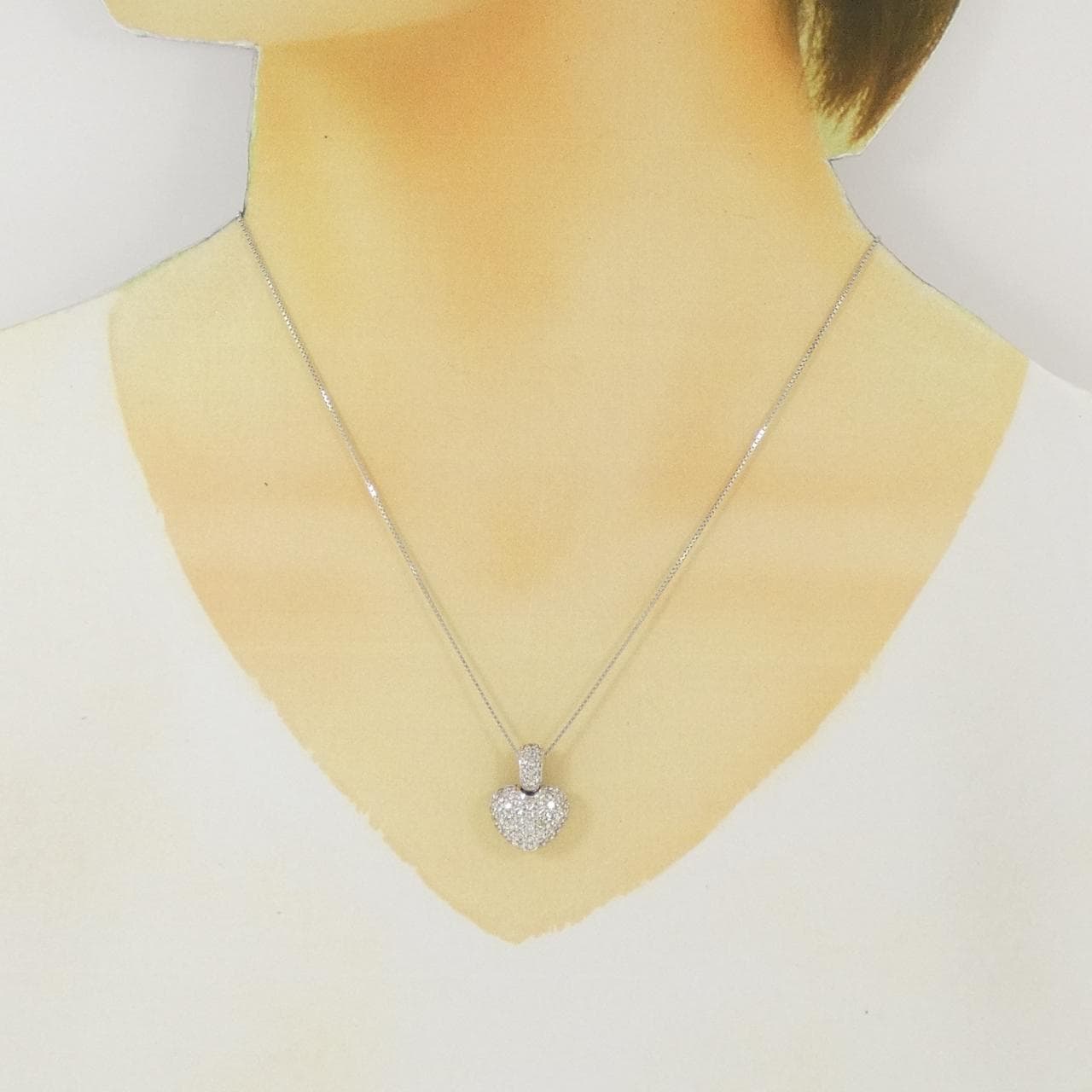 K18WG ハート パヴェ ダイヤモンド ネックレス 1.00CT